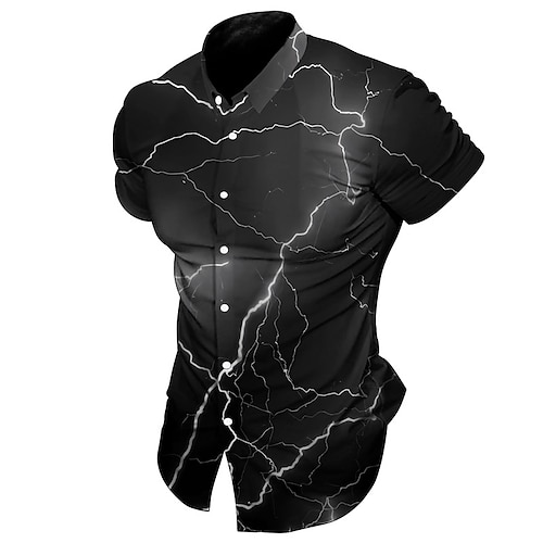 

Homens Camisa Social Relâmpago Estampas Abstratas Aberto para a Lateral Preto Roxo Ao ar livre Rua Manga Curta Botão para baixo Imprimir Roupa Moda Roupa de rua Designer Macia