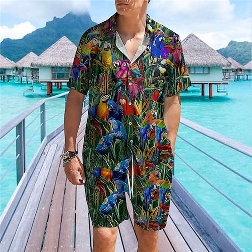 

Per uomo Camicia hawaiana Completo di camicia Stampe astratte Pappagallo Collo ripiegabile Giallo Verde Strada Informale Manica corta Stampa Abbigliamento Tropicale Di tendenza Hawaiano Originale