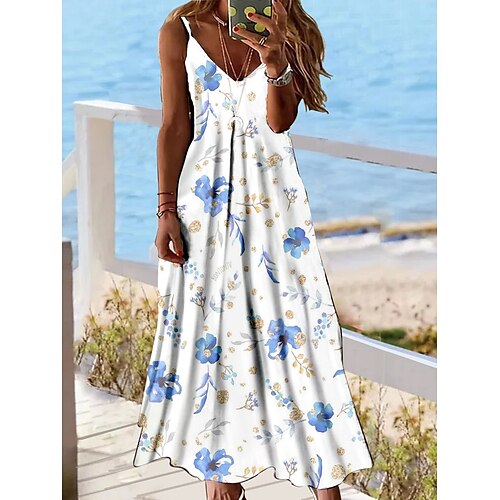 

Per donna Abito lungo Abito lungo Abito casual Abito linea A Abito sottoveste Floreale Di tendenza Streetwear Giornaliero Per eventi Appuntamento Schiena scoperta Stampa Senza maniche A V Vestito