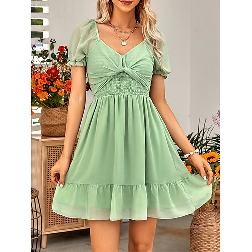 

Per donna Vestito casual Abito linea A Abito estivo Liscio Increspato Con balze A V Mini abito Di tendenza Moderno Giornaliero Per eventi Manica corta Taglia piccola Bianco Verde chiaro Azzurro