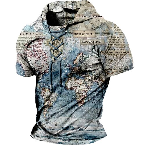 

Men's Pullover Hoodie Sweatshirt Blue Hooded Letter Map Graphic Prints Lace up Print Sports Outdoor Daily Holiday 3D Print Designer Casual Athletic Spring Summer Clothing Apparel Hoodies