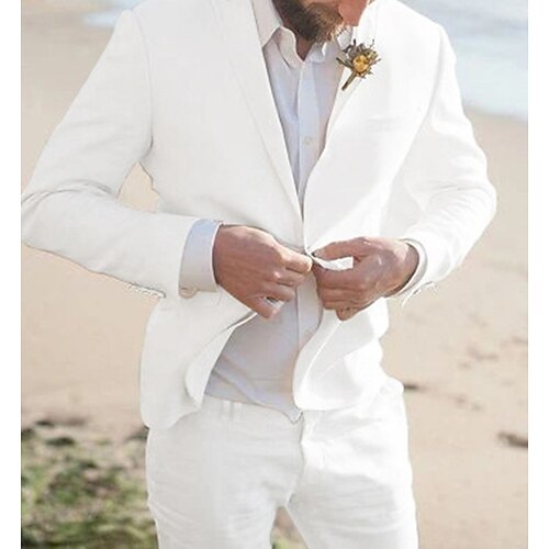 

Bianco Uomo Matrimonio in spiaggia Abiti Set da 2 pezzi Tinta unita Taglio sartoriale Monopetto - 1 bottone 2023