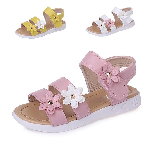 

Girls' Sandals Daily Casual PU Shock Absorption Breathability Non-slipping Princess Shoes Big Kids(7years ) Little Kids(4-7ys) Toddler(2-4ys) School Outdoor Exercise Beach Flower White Yellow Pink