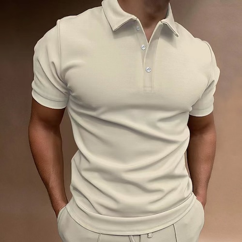 

Men's Polo Shirt Work Street Classic Short Sleeves Basic Solid / Plain Color Basic Summer Loose Fit Black White Dark Navy Green ash-colored khaki Polo Shirt