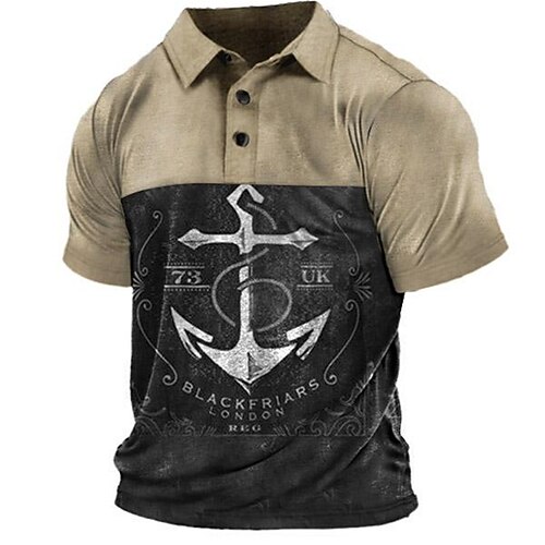 

Herre POLO Trøje Golftrøje Grafiske tryk Anker Årgang Aftæpning Sort udendørs Gade Kort Ærme Knap ned Trykt mønster Tøj Sport Mode Gade Designer
