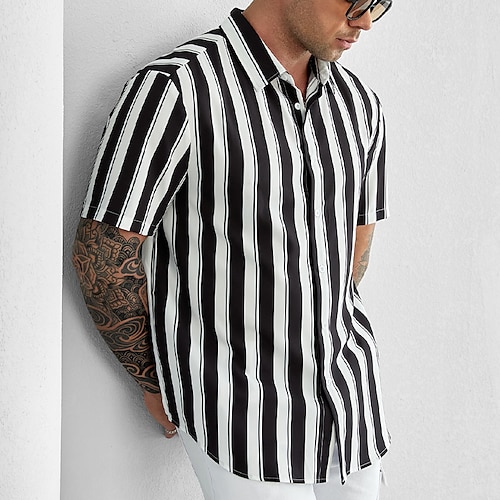 

Per uomo Camicia Camicia con bottoni Maglietta informale A strisce Collo ripiegabile Nero Plus Size Esterno Da mare Manica corta Abbigliamento Moderno Retrò vintage