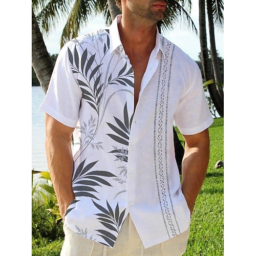 

Homme Chemise Chemise hawaïenne Imprimés Photos Feuilles Col rabattu Blanche Extérieur Plein Air Manches courtes Imprimer Vêtement Tenue Mode Vêtement de rue Design Flexible