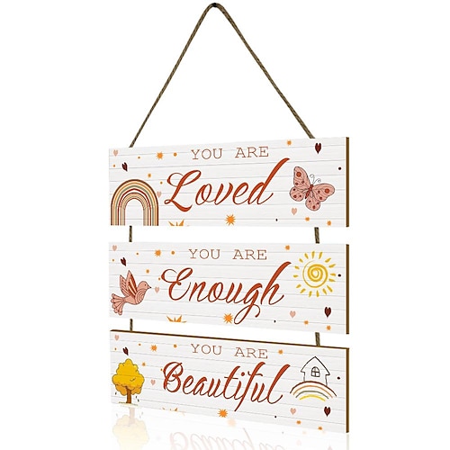 

decoração de parede pendurado boho arco-íris placas de suspensão de madeira, decoração de parede de casa de fazenda