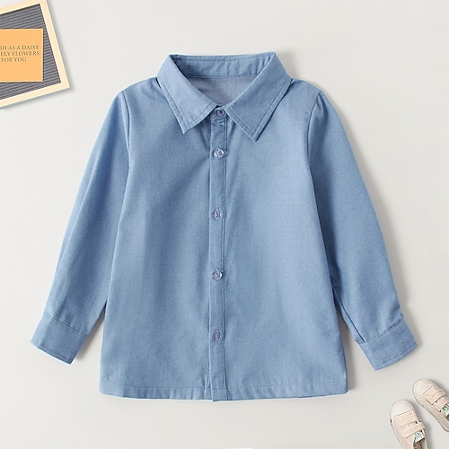 

Bambino (1-4 anni) Da ragazzo Camicia Tinta unica Manica lunga Pulsante Esterno Giornaliero Blu Primavera Vestiti 3-7 anni