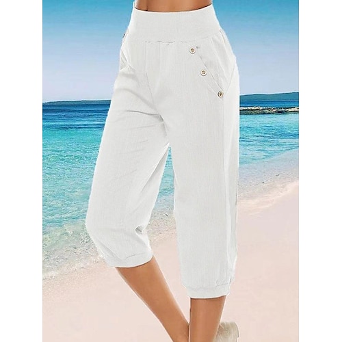 

Women's Linen Pants Capri shorts Faux Linen Black White Blue Fashion coastalgrandmastyle Casual Daily Side Pockets Calf-Length Comfort Plain S M L XL 2XL