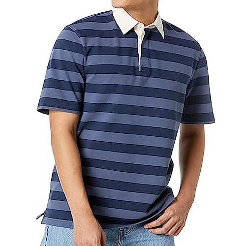 

Herre POLO T-skjorte Golf skjorte Avslappet Ferie Klassisk Kortermet Mote Grunnleggende Stripe Knapp Sommer Normal Mørk Navy POLO T-skjorte