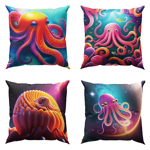 

Ocean Octopus doppelseitiger Kissenbezug, 4 Stück, weicher dekorativer Kissenbezug, Kissenbezug für Schlafzimmer, Wohnzimmer, Sofa, Couchstuhl