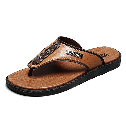 

Herren Hausschuhe Flip-Flops Flip Flops Hausschuhe im Freien Strandpantoffeln Brautkleider schlicht Strand Design Täglich PU Atmungsaktiv Gelb Braun Sommer Frühling