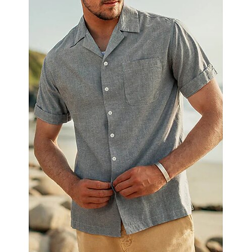 

Per uomo camicia di lino Camicia estiva Camicia da spiaggia Grigio Manica corta Liscio Bavero Primavera estate Hawaiano Per eventi Abbigliamento Tasche