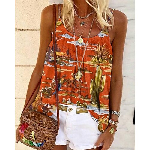 

Mulheres Malha Íntima Camisola Tops de verão Preto Branco Vermelho Floral Geométrica Imprimir Sem Manga Casual Feriado Étnico Decote Redondo Padrão Tema Flores Geométrico S