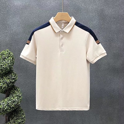 

Herre POLO T-skjorte Golf skjorte utendørs Avslappet Polokrage Kortermet Mote Gatemote Fargeblokk Knapp foran Sommer Vår Normal Aprikos Svart Hvit Kakifarget POLO T-skjorte