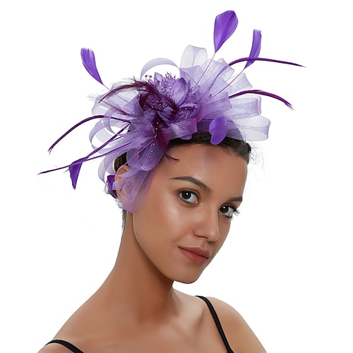 

Fascinators Tulle Kentucky Derby Horse Race Cocktail Royal Astcot Retro Elegant With Feather Headpiece Headwear