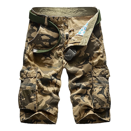 

Homens Bermuda Cargo Calças Táticas Calção Bolso multi Côr Camuflagem Conforto Respirável Ao ar livre Diário Para Noite Moda Roupa de rua Exército verde Cáqui