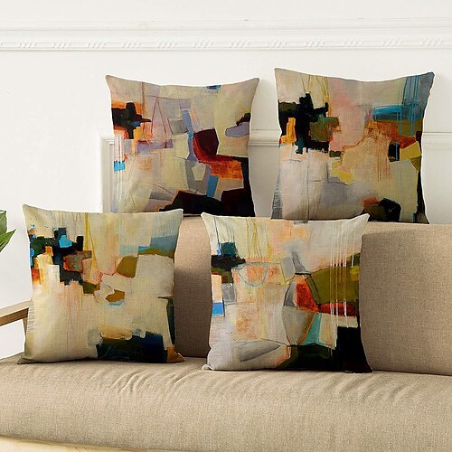 

Abstract Double Side Pillow Cover 4PC Soft Decorative Square Cushion Case Pillowcase for Bedroom Livingroom Sofa Couch Chair