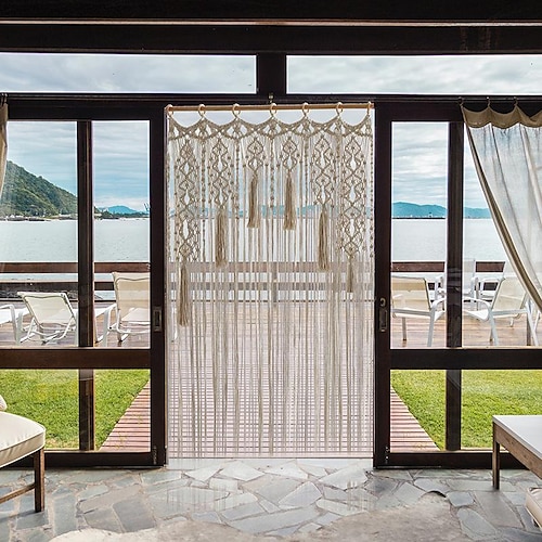 

Cortinas de macramé boho, cortina de puerta corredera, decoración de tapiz bohemio tejido, cenefa de privacidad para cortinas al aire libre, decoración de bodas en el patio, separador de ambientes