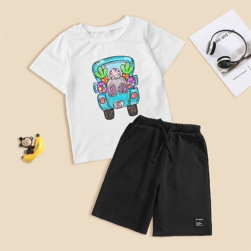 

2 pezzi Bambino (1-4 anni) Da ragazzo Pasqua T-shirt e pantaloncini Vestito Pop art Auto Coniglietto Manica corta Girocollo Impostare Esterno Adorabile Giornaliero Estate 7-13 anni Multicolore