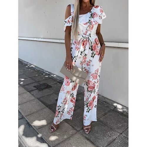 

Mujer Mono Acordonado Estampado Floral Un Hombro Ropa de calle Diario Vacaciones Ajuste regular Sin Mangas Negro Blanco Azul Piscina S M L Verano