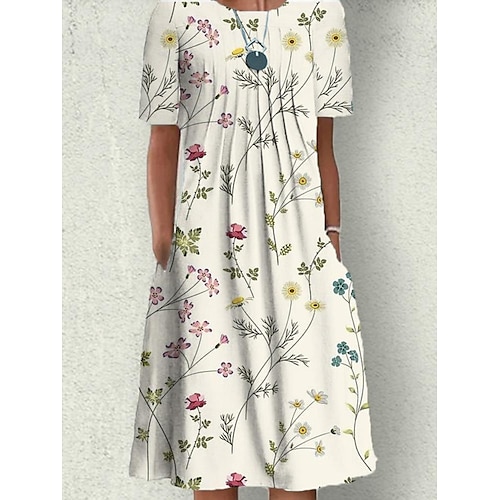 

abito maglione casual da donna abito maglione stampato abito maglione pieghettato tasca floreale stampa girocollo abito maglione midi moda attiva all'aperto strada manica corta vestibilità ampia