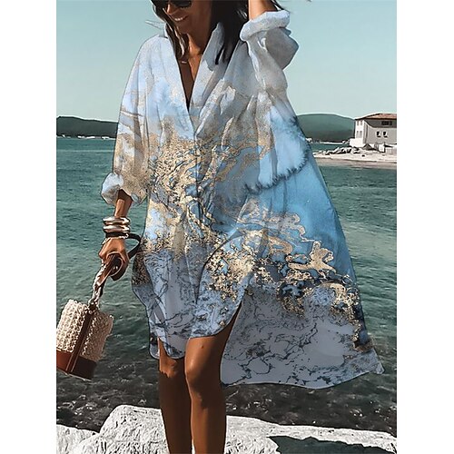 

Per donna Abito chemisier Abito casual Vestito svasato Mini abito Esterno Giornaliero Da mare Poliestere Di tendenza Informale Colletto Pulsante Stampa Manica lunga Estate Primavera Autunno 2023
