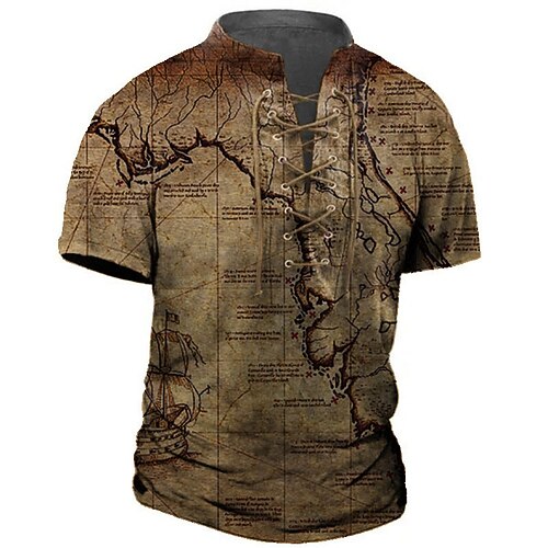 

Per uomo maglietta Magliette Pop art Mappa Colletto Abbigliamento Stampa 3D Informale Giornaliero Manica corta Lacci Stampa Vintage Di tendenza Originale