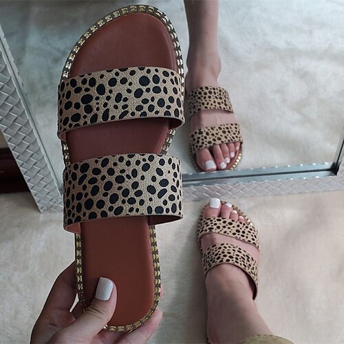 

Damen Mules Hausschuhe im Freien Arbeit Täglich Flacher Absatz Offene Spitze Brautkleider schlicht Minimalismus Kunstleder Halbschuhe Leopard Leopard