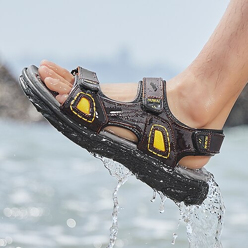 

Herre Sandaler Afslappet Strandstil Daglig Nappalæder Åndbart Sort Brun Sommer Efterår
