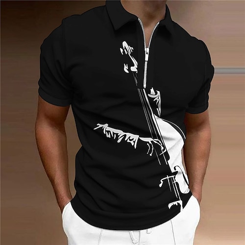 

Per uomo POLO Polo con zip Camicia da golf Golf Stampe astratte Musica Strumento musicale Collo ripiegabile Nero Bianco Esterno Strada Maniche corte Cerniera Stampa Abbigliamento Di tendenza