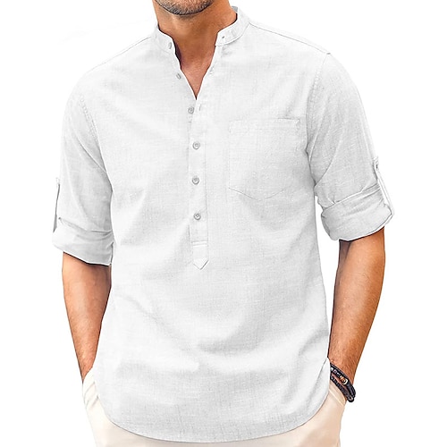 

Per uomo camicia di lino Camicia estiva Camicia da spiaggia Bianco Blu Verde Manica lunga Liscio Colletto Mao Primavera estate Hawaiano Per eventi Abbigliamento Tasche
