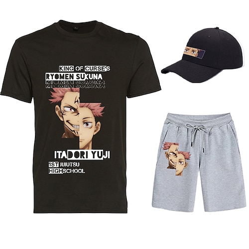 

Jujutsu Kaisen Yuji Itadori Ryomen Sukuna T-shirt Shorts Baseball kasket Trykt mønster Grafisk Shorts T恤衫 Hat Til Herre Voksne Varmstempling 100% Polyester Afslappet / Hverdag