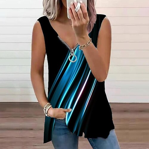 

Damen Tank Top Gelb Rote Blau Graphic Viertel Postleitzahl Bedruckt Ärmellos Casual Basic V Ausschnitt Standard S