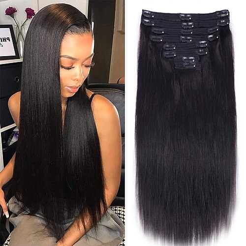 

clip dritta nelle estensioni dei capelli capelli umani 8 pezzi per set con 18 clip clip a doppia trama nelle estensioni dei capelli umani capelli umani vergini brasiliani colore nero naturale per le