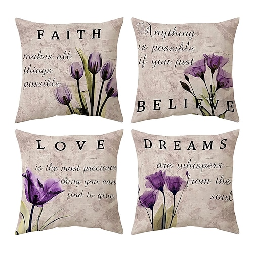 

Purple Tulip Double Side Pillow Cover 4PC Soft Decorative Square Cushion Case Pillowcase for Bedroom Livingroom Sofa Couch Chair