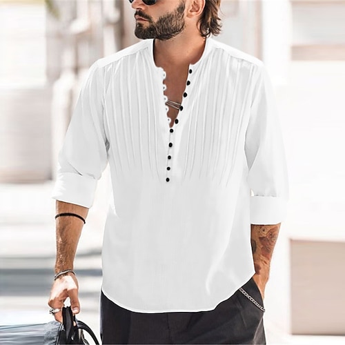 Mens Long Sleeve Shirts Linen Button Down Shirts Casual Comfortable Beach  Summer Shirts Tops Blouse 