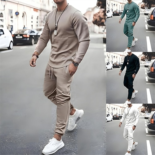 

Men's Tracksuit Sweatsuit Jogging Suits Black White Pink Red Blue Crew Neck Solid Color Sports & Outdoor Sportswear Casual Clothing Apparel Hoodies Sweatshirts Long Sleeve