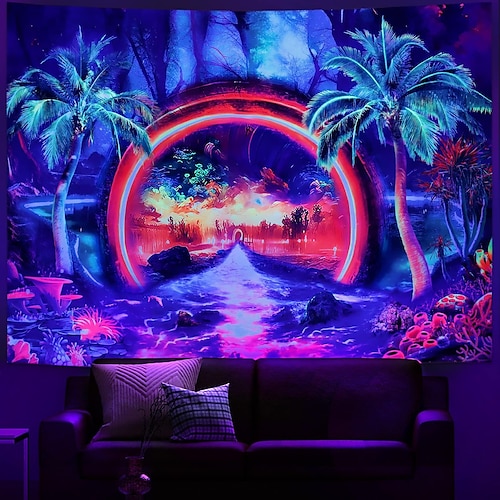 

Blacklight Tapestry UV Reactive Fantasy Forest Wall Hanging for Living Room