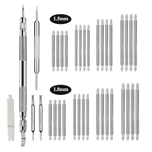 

ferramenta de barra de mola, conjunto de ferramentas de pulseira de relógio, kit de reparo de remoção de pulseira de relógio com 3 pinos de pontas extras amplificador; pinos de aço inoxidável 316