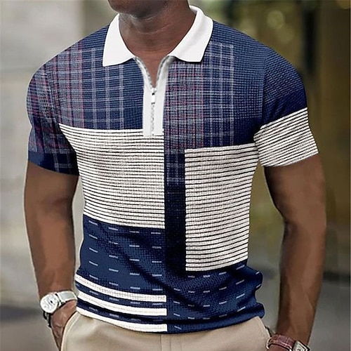 

Per uomo POLO Polo con zip Camicia da golf Golf Color Block Stampe astratte Geometria Collo ripiegabile Blu Esterno Strada Manica corta Cerniera Stampa Abbigliamento Di tendenza Originale Informale
