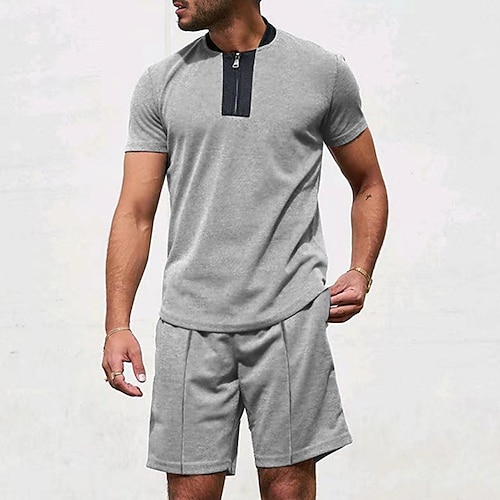 

Per uomo Tuta da ginnastica Set di pantaloncini e magliette Liscio Girocollo Informale Giornaliero Maniche corte Mezza Zip Abbigliamento Streetwear Sport Moda Comodo