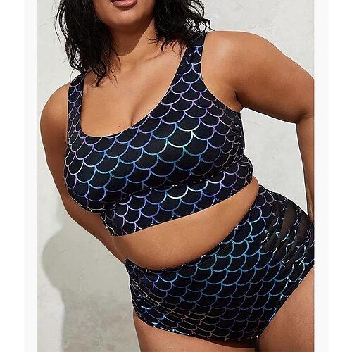 

2 pcs Badetøj Bikini Badedragter Havfrue Dame Grafisk polyester Sort BH Underbukser
