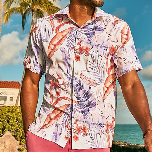 

Herre Skjorte Hawaii skjorte Button Up skjorte Sommer skjorte Casual skjorte Lyserød Kort Ærme Plante Knaphul Gade Ferierejse Trykt mønster Tøj Mode Fritid Hawaiiansk