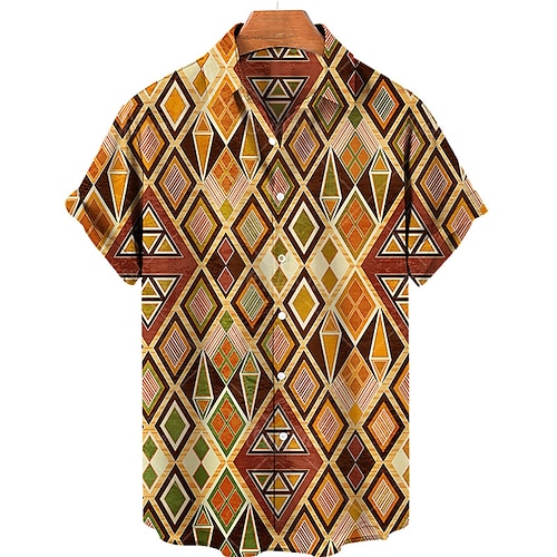 

Homens Camisa Social Camisa havaiana Tribal Estampas Abstratas Vintage Geometria Aberto para a Lateral Amarelo Ao ar livre Rua Manga Curta Botão para baixo Imprimir Roupa Esportes Moda Roupa de rua