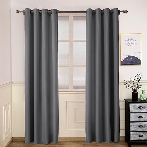 

Blackout Curtain Drapes Farmhouse Grommet/Eyelet Curtain Panels For Living Room Bedroom Sliding Door Curtains Kitchen Balcony Window Treatments Thermal Insulated