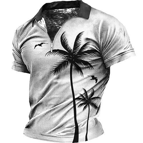 

Herre POLO T-skjorte Zip Polo Golf skjorte Kokosnøttre Grafiske trykk Aftæpning Hvit utendørs Gate Kort Erme Glidelås Trykt mønster Klær Mote Designer Fritid Pustende
