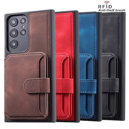 

telefone Capinha Para Samsung Galaxy Capa para Cartão Wallet S23 S22 S21 S20 Plus Ultra A54 S22 Ultra Plus S21 FE S20 A53 A52 Com Suporte Slots de suporte de cartão Cor Sólida Couro PU