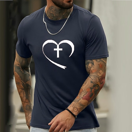 

Herre T-shirt Grafiske T-shirts Cool skjorte Grafiske tryk Kors Tro Rund hals Varm Stempling Gade Ferierejse Kort Ærme Trykt mønster Tøj 32S Designer Basale Moderne Moderne